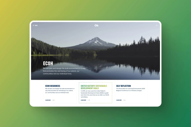 Landscape featuring a serene lake reflecting a mountain, with text overlay about eco-sustainability and community engagement, relevant to the Love Bomb 2015 event supporting Street Roots.